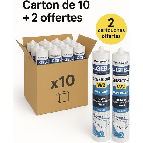 Mastic silicone transparent Gebsicone W2 310ml - carton de 10 cartouches (1/3)