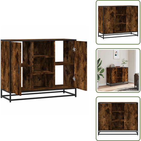 The Living Store Sideboard Räuchereiche 92x35x76 cm Holzwerkstoff - Holzschrank (1/5)
