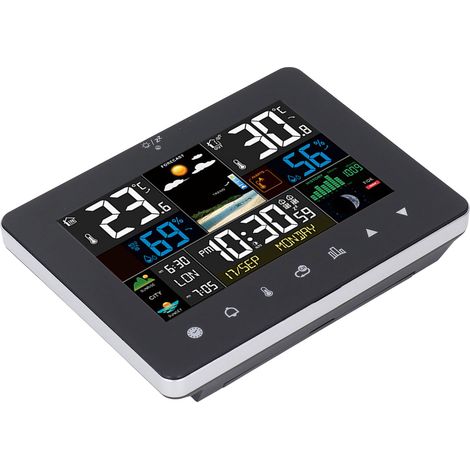 Horloge météo sans fil avec calendrier, écran tactile couleur, capteur RF, thermomètre et hygromètre pour l'intérieur et l'extérieur. (1/5)