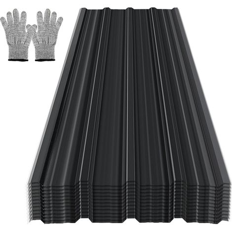 Randaco Pannelli per tetto 12 pz 129x46 cm, acciaio zincato antracite, 7 m², lamiera profilata per tetto e parete