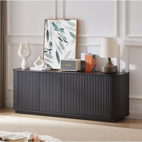 Credenza 162.5x38x61 cm nero in MDF con design ondulato e 4 ante, piedini regolabili (1/5)