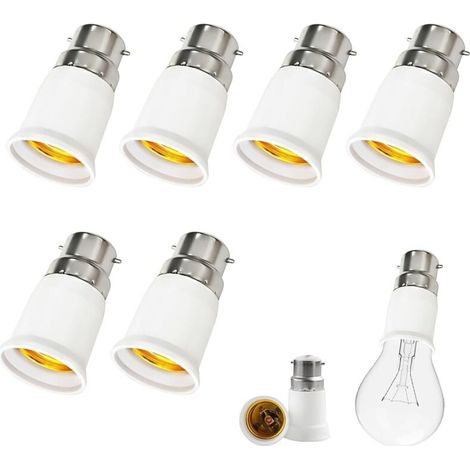 6 Pièces Adaptateur B22 e E27, Adaptateur Ampoule Baillonette vers Vis Convertisseur de Douille Baïonnette B22 vers Vis E27, 0-250V, pour Ampoules LED, Incandescente Halogène et CFL pour Eclairage (1/4)
