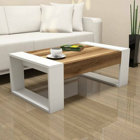 Dmora - Wohnzimmertisch Kekouan, Niedriger Wohnzimmertisch, Kaffeeregal, Couchtisch für Sofa, 102x60h38 cm, Walnuss und Weiß, mit verstärkter Verpackung (1/4)