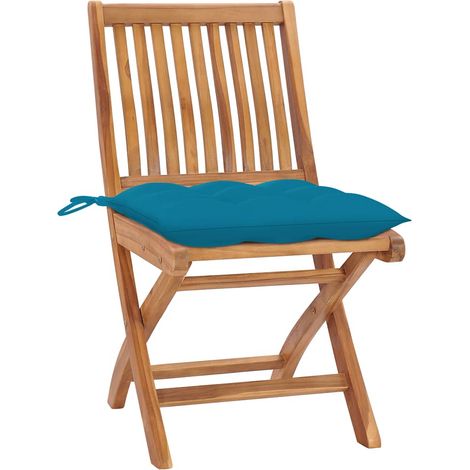 Maison Exclusive - Chaises pliantes (lot de 2) avec coussins bleu clair, en bois de teck massif (1/5)