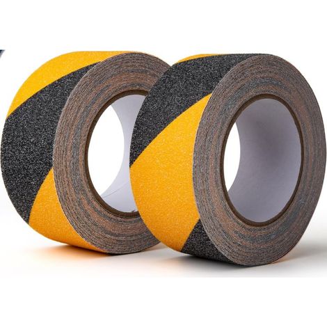 Bande Antidérapante Escalier Lot de 2 Rubans Marche Escalier Marquage Exterieur Interieur 10mX5cm Adhésif Noir/Jaune Tape Bande Antiderapante Adhesive Ruban Antidérapant (1/4)