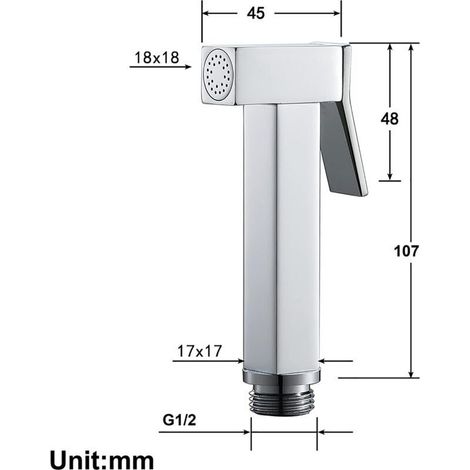 Pulvérisateur de Bidet à Main, Carré Douchette WC en Laiton Douchette à Main Bidet Montage Mural pour Le Nettoyage de la Salle de Bain,Chrome (1/3)