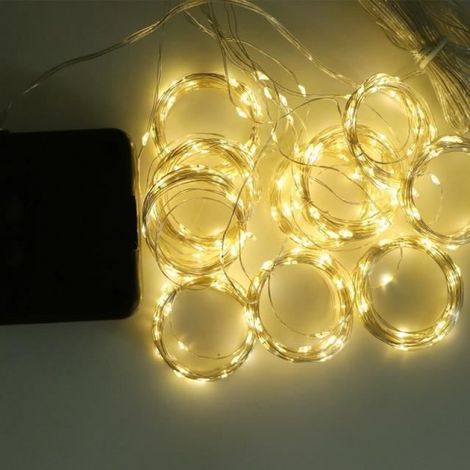 Guirlande lumineuse,Rideau lumineux solaire à led 3M x 3M, guirlande lumineuse féerique d'extérieur - warm white-3MX2M 200LEDs