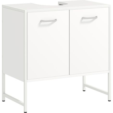Mobiletto sottolavabo, mobiletto da bagno con 2 ante a chiusura ammortizzata e ripiano regolabile, bianco