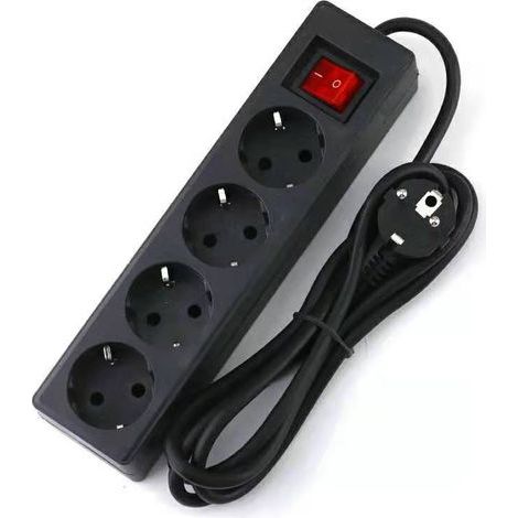 Multiprise 4 Prises 16A 2P avec Interrupteur, Rallonge 3M 230 V, Noir (1/4)