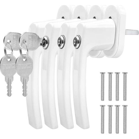 PCS Aluminium-Fenstergriff mit Schlüssel, abschließbarer Fenstergriff für Kindersicherheit, Türgriff mit Schrauben, mit 2 Schrauben und 2 Schlüsseln pro Griff (Weiß) (1/5)