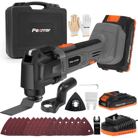 Outil Multifonction Sans Fil 20V, Scie Oscillante Avec Batterie et Chargeur, 8000-19000 RPM, 6 Vitesses Variables, Angle d'Oscillation de 3,2°, Pour Scier, Couper, Poncer