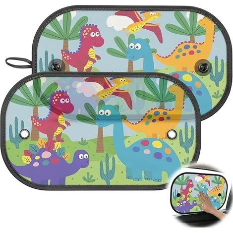2 PCS Pare Soleil Voiture Bébé avec Motifs Dinosaure, Protection Solaire Voiture Enfant avec Ventouses, Pare-Soleil Auto pour Vitres Latérales, Accessoire Voyage Bébé (1/5)