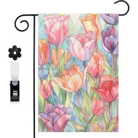 Drapeau de jardin 30 x 45 cm motif Welcome en lettres douces toile double face pour entrée de maison (1/5)