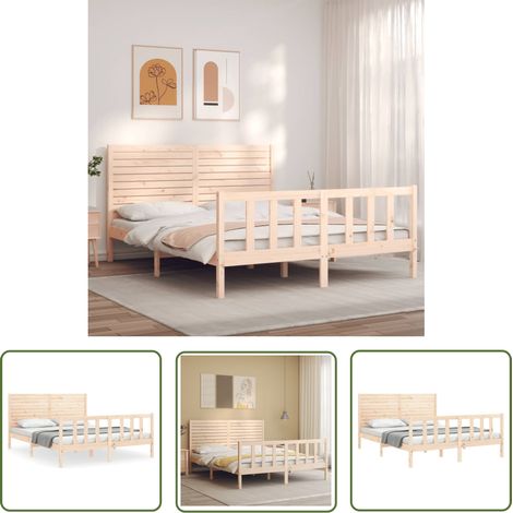 The Living Store Cadre de lit sans matelas 160x200 cm bois massif de pin - Lit Double - Cadre De Lit - Lit En Bois - Lit Massif - Chambre À Coucher (1/5)