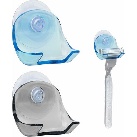2x Support Mural pour Rasoir - Fixation Plastique Ventouse pour Parois Douche Salle de Bain - Tête de Rasoir / Rasoir à Main (1/5)