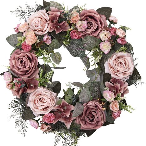 Künstlicher Rosenkranz 45 cm (17,7 Zoll), hellrosa, ideal für Frühling und Sommer, zur Dekoration einer Haustür, einer Wand, eines Fensters, einer Party oder einer Hochzeit. (1/2)