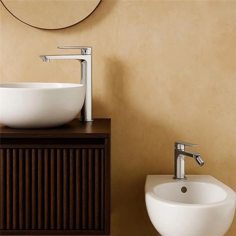 Exagonshop Coppia rubinetti miscelatore lavabo alto e bidet senza
