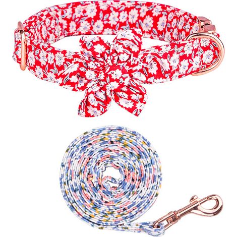 Collier Pour Chien - Coton Pur Avec Nœud Papillon Fleuri - Boucle Métal Sécurité Réglable - Pour Filles Et Chiots - Taille Unique (1/5)
