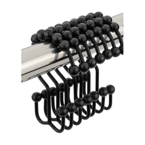 Douche Rideau Anneaux,en Acier Inoxydable Heavy Duty draperie cintres Clip Anneaux Poli Chrome pour Salle de Bain fenêtre tiges Rideaux doublures, 12 comte (noir)
