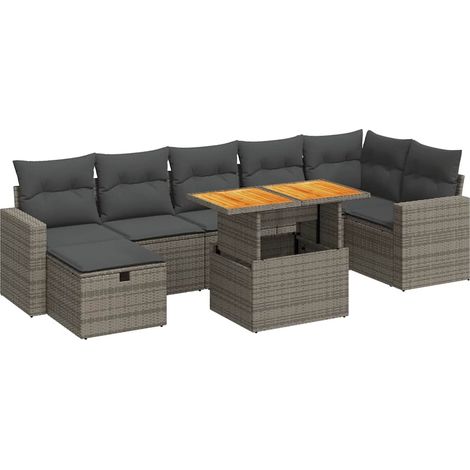 5-tlg. Garten-Sofagarnitur mit Kissen Grau Poly Rattan Akazie vidaXL (1/5)