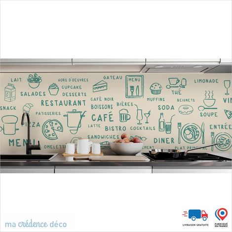 Crédence : Dessin food foncé - Couleur Vert menthe - Alu composite - 60 - 120 (1/3)