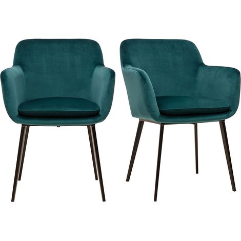 Stühle aus petrolblauem Samtstoff und schwarzem Metall (2er Set) AMIKA