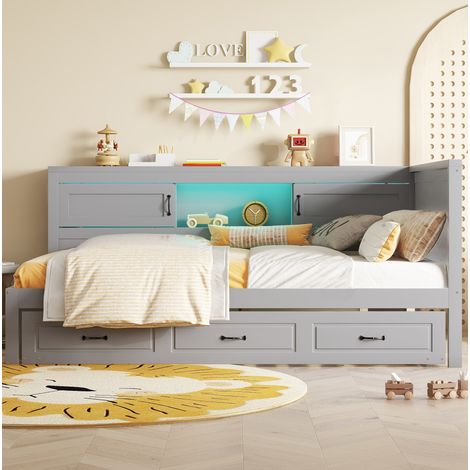 Daybed 90x200 cm aus Spanplatte/MDF, grau, mit LED, Stauraum, ohne Matratze – MEUBLIV (1/5)