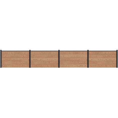 Panneaux de clôture bruns en WPC et aluminium, composés de quatre pièces