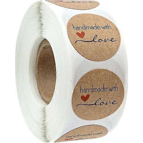 Étiquettes rondes en papier kraft naturel de 2,5 cm (1 pouce), faites à la main avec amour / 500 étiquettes par rouleau (1/5)