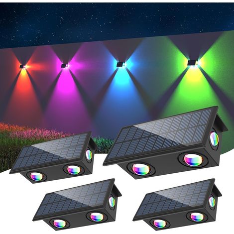 Appliques solaires murales extérieures NATPOW, étanches, à couleurs RGB changeantes, allumage/extinction automatique, 8 modes d'éclairage d'ambiance pour jardin, terrasse, porche, piscine, barbecue, a (1/5)