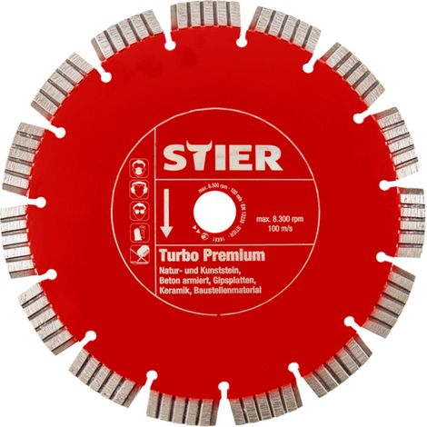 STIER Diamanttrennscheibe, Durchmesser 350mm, Bohrung 20-25,4mm, optimal für Ziegel & Natur-Kunststein, turbo Premium Trennscheibe für beste Ergebnisse