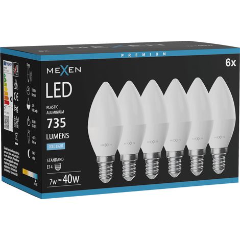 Mexen Nova 6x Ampoule LED E14, C37, 7W, Froid - 6500K, 735 lm - L102-E14-0765-01x06 (1/3)