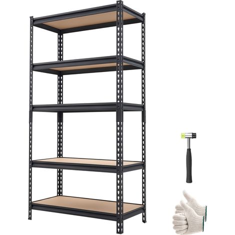 Mophorn Étagère de rangement à 5 niveaux ajustables 822x415x1594 mm, capacité totale de 907,2 kg, structure robuste en métal pour cuisine, cave, cellier et salle de bain (1/5)