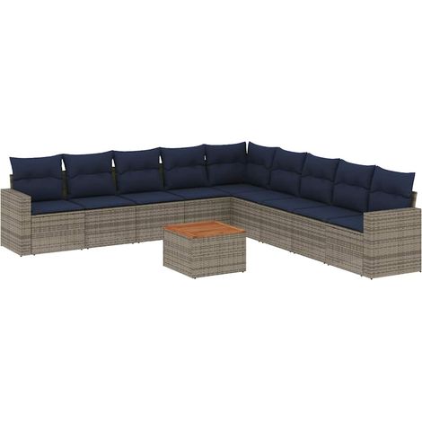 vidaXL Set Divani da Giardino 10 pz con Cuscini Grigio in Polyrattan (1/5)