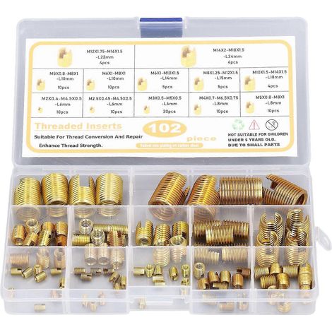 102 inserts filetés autotaraudeurs M2-M14 en acier à haute teneur en carbone pour réparation rapide