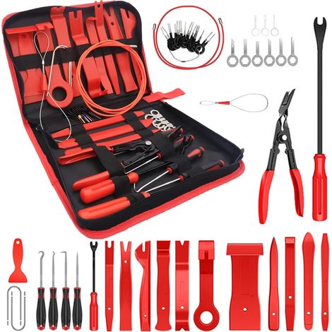 (Bleu, 5 pièces) Kit d'outils de démontage automobile : outils pour garnitures de porte, autoradio, tableau de bord, pince à clips, outil de levier (1/5)