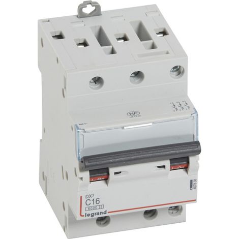 Disjoncteur DX6000 10kA arrivée haute et départ bas à vis 3P 400V 16A courbe C pour peigne HX optimisé (407838)