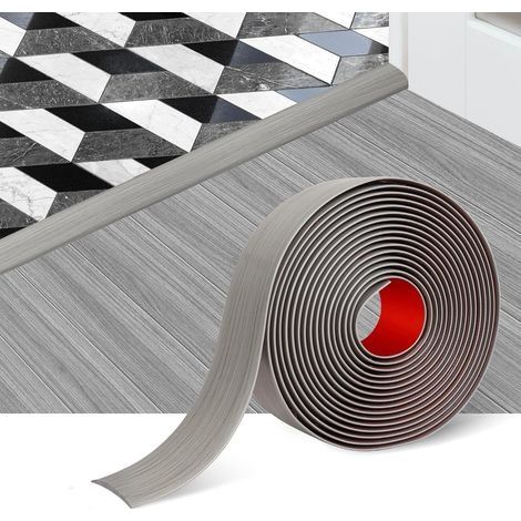Bandes de transition auto-adhésives pour parquet contrecollé, 5 cm de large, séparateur plat, design élégant en grain de bois (1 mètre, gris). (1/5)