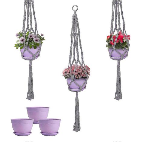 Suspension créative pour plantes de jardin, panier jardinière fait main en corde de coton, porte-pot de fleurs décoratif suspendu 18. (1/4)