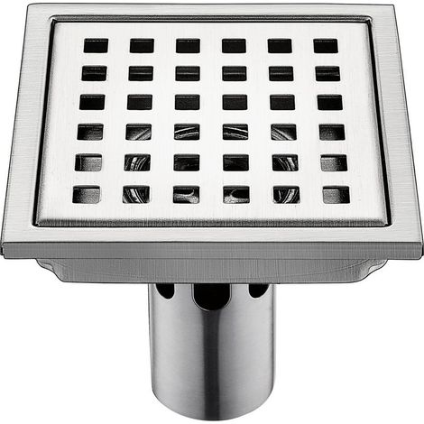 Siphon de sol en acier inoxydable pour salle de douche/salle de bain, grande capacité, grille carrée, désodorisant (Couleur : Métallique, Dimensions : 15 x 15 cm) (1/5)