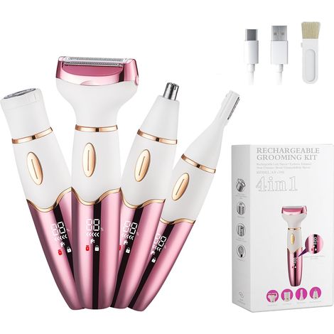 1 Rasoir Électrique Femme, 4 Têtes, Étanche, Rechargeable USB, Pour Corps, Bikini, Visage (1/5)