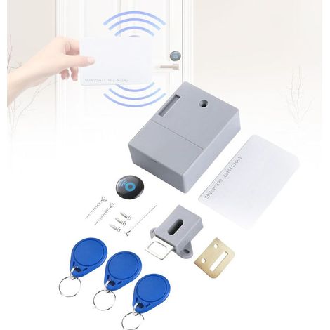 Serrure d'armoire intelligente, sans trous, contient 3 porte clés et 1 carte, serrure invisible, ouverture électronique pour bibliothèques de saunas, usines et bureaux
