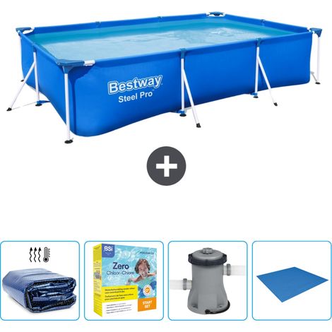 Piscine Bestway Rectangulaire Steel Pro - 300 x 201 x 66 cm - Bleue - Incluse Accessoire CB6 (1/5)