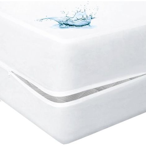 Wasserdichter Matratzenschoner mit Reißverschluss 200 x 90 x 30 cm mit Reißverschluss wasserdichtes Spannbettlaken Rundumschutz für Erwachsene 90 Weiß (1/5)
