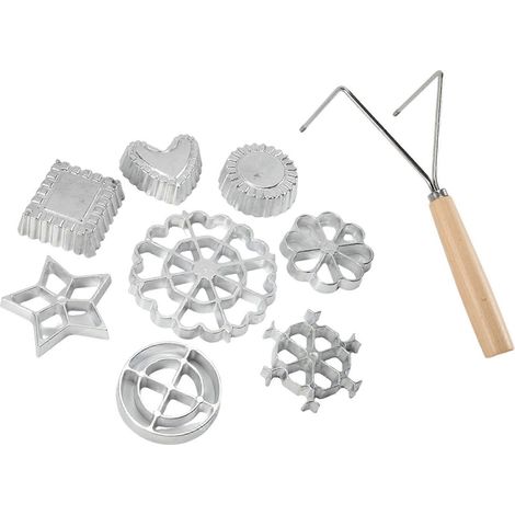 9 piece rosette iron moule avec double headed poignée bunuelos moules pour waffles cakes pour pâtisserie cuisson (1/5)