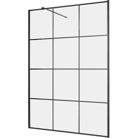 Milano Barq Black Reversible Wet Room Shower Enclosure Screen with Grid Pattern - 900mm (1/4)