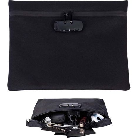 Feuerfeste und wasserdichte Dokumenten-/Geldtasche mit Zahlenschloss, schwarz, feuerfeste Tasche, Schlüsseltasche