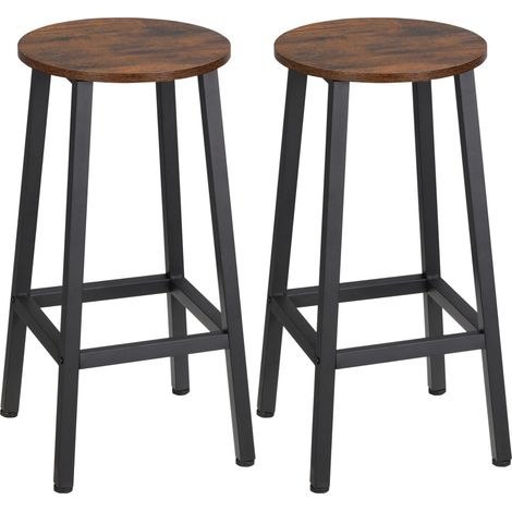 Lot de 2 tabourets de bar STEFFEN noir et bois vieilli (1/5)