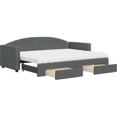 Canapé-lit avec matelas gigogne et tiroirs, gris foncé, 80x200 cm, tissu. (1/5)