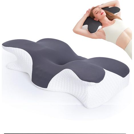 Cuscino cervicale ergonomico in memory foam, con federa, cuscino di supporto correttivo che si adatta alla curva del collo, grigio - 930 g (1/5)